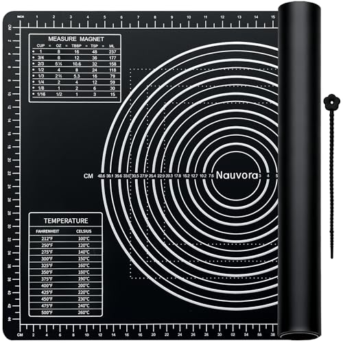 Nauvora Extra Large Baking Mat - 28" Silicone Pastry Mat, Reusable Non-Stick Dough Mat with Measurement for Fondant, Rolling Dough, Pie Crust, Pizza and Cookies, Black