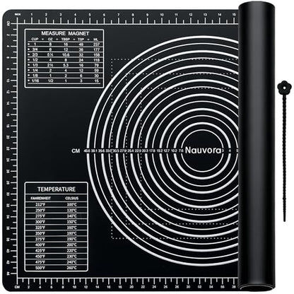 Nauvora Extra Large Baking Mat - 28" Silicone Pastry Mat, Reusable Non-Stick Dough Mat with Measurement for Fondant, Rolling Dough, Pie Crust, Pizza and Cookies, Black