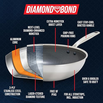 Blue Diamond Hybrid Nonstick Stainless Steel 8” Frying Pan, PFAS-Free Ceramic Skillet, Diamond Bond Powerful Searing, Egg & Omelet Pan, Dishwasher Safe, Stay-Cool Handle, Induction Ready, All Cooktops