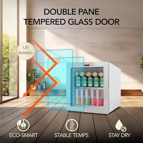 Whynter Beverage Refrigerator with Double-Layer Glass Door, 68-Can 1.6 Cu Ft Freestanding Drink Mini Fridge, BR-062WS, Stainless Steel