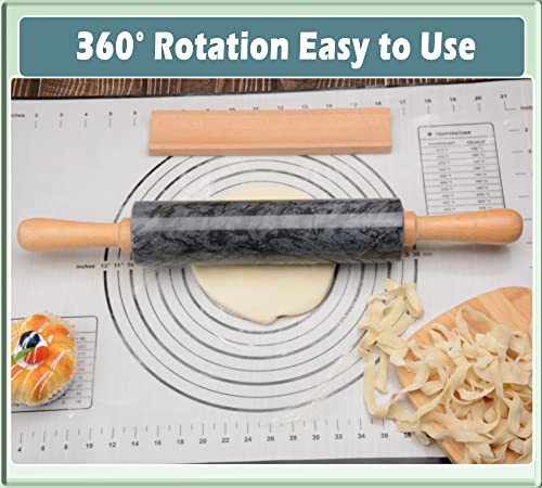 SIPARUI Marble Rolling Pin with Wooden Cradle Thick Handle Set for Baking,18.5 inch Premium Quality Polished Roller for Pizza Dough,Fondant,Pie Crust,Non-Stick Surface Easy to Clean(Black)