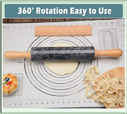 SIPARUI Marble Rolling Pin with Wooden Cradle Thick Handle Set for Baking,18.5 inch Premium Quality Polished Roller for Pizza Dough,Fondant,Pie Crust,Non-Stick Surface Easy to Clean(Black)