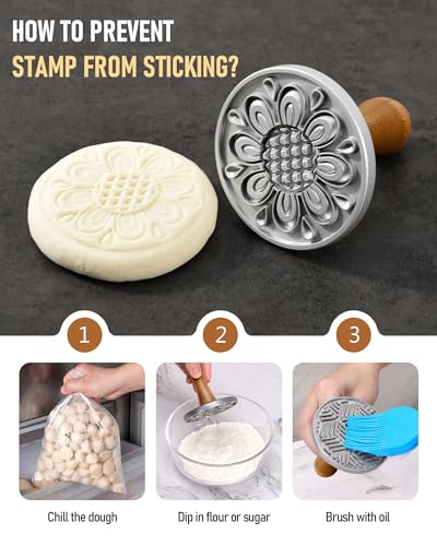 HULISEN Cookie Stamps Set of 4, Metal Cookie Press Mold with Wooden Handle, Decorating Supplies for DIY Baking, Cake, Pastry, Easy to Use, Gift Package