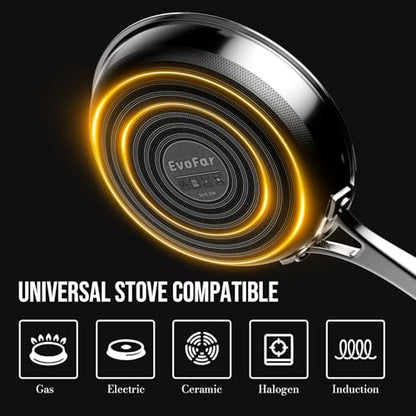 EvoFar 10 Inch Hybrid Nonstick Frying Pan, Stainless Steel Pan Non Stick Skillet, PFOA Free Cookware, Non Toxic Chef's Pan, Compatible with Electric, Gas and Induction, with Lid