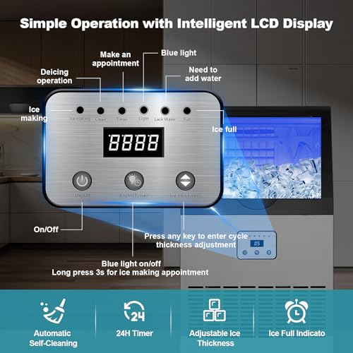 Amzgachfktch Commercial Ice Maker 100 Lbs/24H, Auto Self-Cleaning Ice Maker
