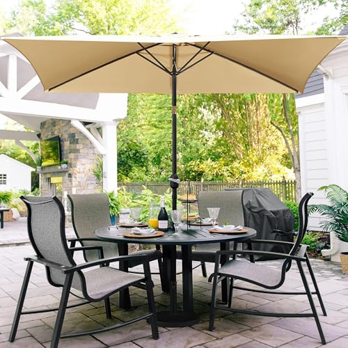 Yaheetech 6.5x10FT Rectangular Outdoor Patio Umbrella Large Market Umbrella w/Push Button Tilt & Crank Lift System & 6 Sturdy Ribs for Garden/Lawn/Beach/Pool/Deck/Backyard - Tan