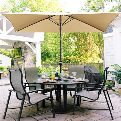 Yaheetech 6.5x10FT Rectangular Outdoor Patio Umbrella Large Market Umbrella w/Push Button Tilt & Crank Lift System & 6 Sturdy Ribs for Garden/Lawn/Beach/Pool/Deck/Backyard - Tan