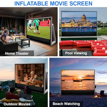 SAYOK 10FT(120IN) Inflatable Projector Screen for Outdoor Movies, Pool Parties & Backyard, Waterproof TPU Material, No Need Constant Inflating, Portable Movie Screen for Projector