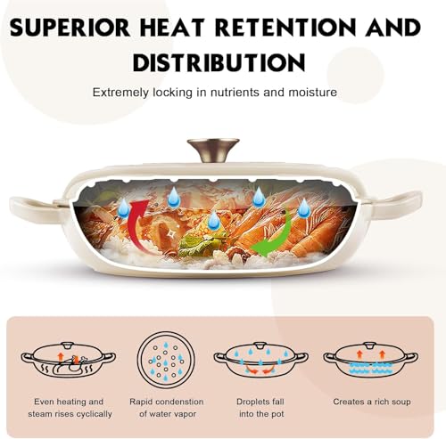Overmont Enameled Cast Iron Dutch Oven - 3.8 Quart Dutch Oven Pot with Lid - Shallow Cookware Braising Pan - Cast iron Casserole with Cookbook & Heat-resistant Caps - Oven Safe up to 500° F