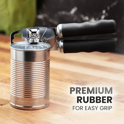 Zulay Kitchen Heavy Duty Stainless Steel Can Opener Manual with Bottle Opener - Rust Proof Manual Can Opener With Turn Knob & Comfy Soft Grip Handles - Black