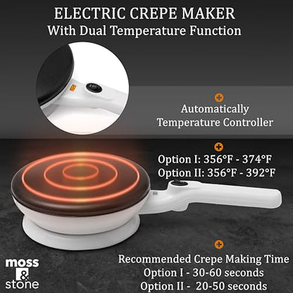 Moss & Stone Cordless Electric Crepe Maker, 8" Portable Nonstick Crepe Pan