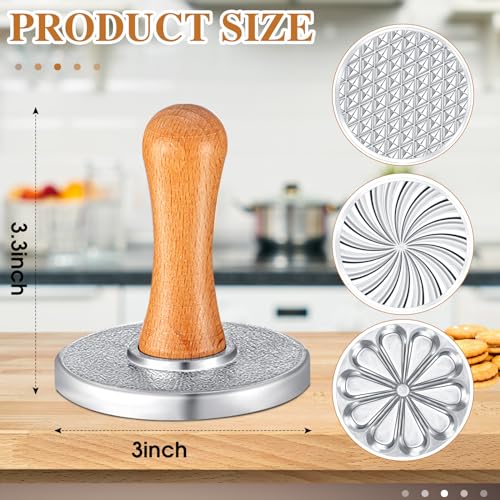 Wenqik 3 Pcs Cookie Stamps Round Metal Cookie Press Cutter Mold with Wooden Handle Baking Embossing Stamp Mold Stamper Decorating Supplies for DIY Biscuit Cakes Pastries Christmas Gift (Cute)
