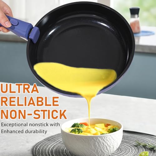 Vivicreate 11 Piece Pots and Pans Set Nonstick with Removable Handle, Induction Cookware, Stackable Kitchen Set for RV Camping Apartment, Frying Pan and Saucepan (Blue)