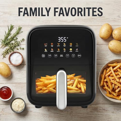 OLIXIS Air Fryer with Window 7.9QT, 12-In-1 Large Airfryer for Family, 400°F Rapid Air Crispy Technology, Roast Bake Dehydrate Reheat, Nonstick & Easy-Clean Basket, 1800W, Black