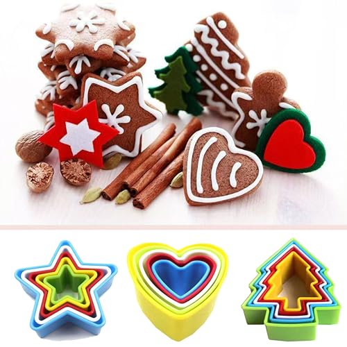 32Pcs Cookie Cutter Set, Biscuit Cutters Shapes, Multi-Size Sandwich Fondant Cake Fruit Vegetable Shapes Cutter Set,Include Square, Round, Star, Heart, Flower, Tree (6 Shapes)