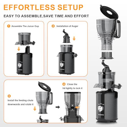 KIAMITH 300W Cold Press Juicer with 5.8" Extra-Large Feed Chute, Slow Masticating Juicer Machines for Fruits and Vegetables, High Juice Yield, Easy to Clean, Family Use, BPA Free (Black & Grey)