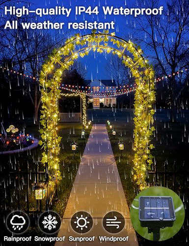 suddus Solar Ivy String Lights Outdoor Waterproof, 33Ft 100 LED Fake Vines with Lights, Artificial Greenery Leaf Fairy Light for Privacy Fence, Wall, Patio, Garden, Balcony Decor (Warm White)