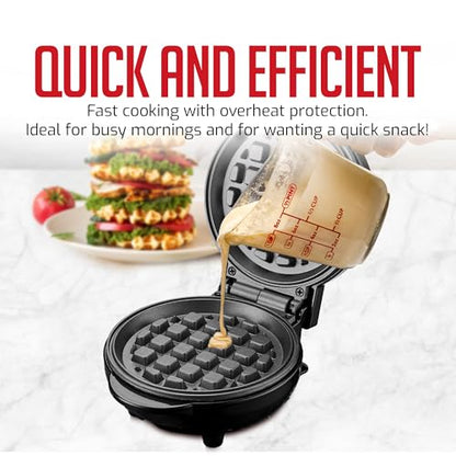 OVENTE Mini Waffle Maker Machine, 4-Inch Chaffle Mold with Non-Stick Surface, 550W Quick Heat-Up and Overheat Protection, Perfect for Breakfast, Dessert, Sandwich, Hash Brown or Snacks, Black WM215B