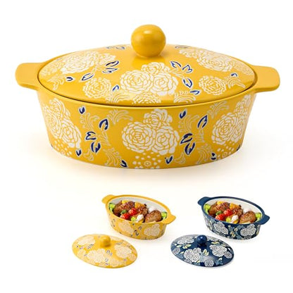 Ceramic Casserole Dish With Lid, Casserole Dishes for Oven, Baking Dish Lasagna Pans For Cooking, Oval Baking Pan, Dutch Oven, Perfect for Bread Baking and Serving, Housewarming, Christmas - Yellow