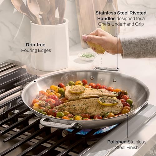 All-Clad D3® Stainless Steel 14 inch Paella Pan- Made in the USA- The Original Bonded Professional Cookware- Oven Safe & Induction Compatible