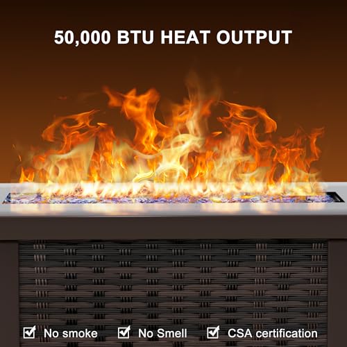 42 Inch Propane Fire Pit Table, 50,000 BTU Outdoor Gas Fire Pits with Removable Lid, 2 in 1 Rectangular Firepit Table for Outside Patio Deck and Garden