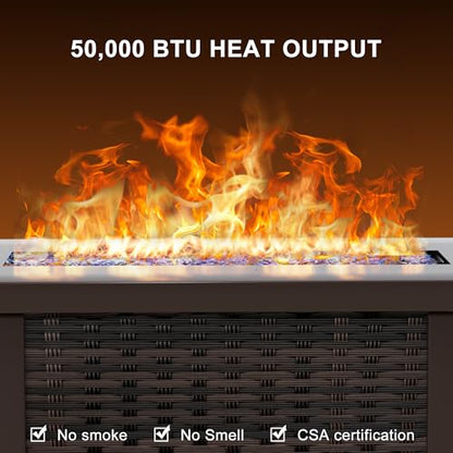 42 Inch Propane Fire Pit Table, 50,000 BTU Outdoor Gas Fire Pits with Removable Lid, 2 in 1 Rectangular Firepit Table for Outside Patio Deck and Garden
