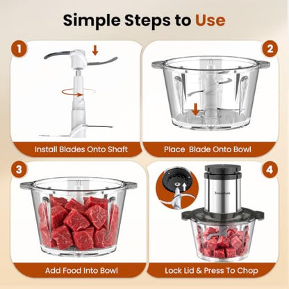 Food Processor with 2 Bowls (8 Cup+8 Cup), 2-Speed Electric Food Chopper