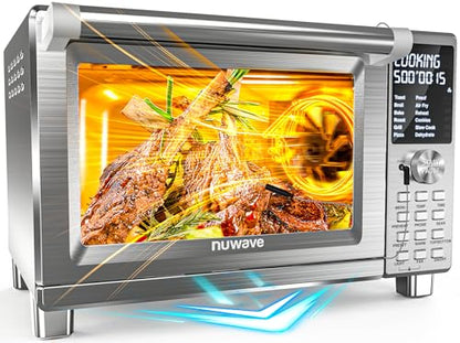 Nuwave Bravo XL Pro Air Fryer Toaster Oven with Grill Combo, 2026 New Ultra-Fast Convection System, 35% Crispier, 2X More Even, 142 Presets, 50-500F, Smarter Probe, PFAS Free, 30QT, Stainless Steel