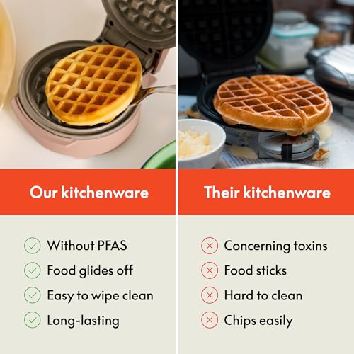 bella Snack-n-Store Mini Waffle Maker, EverGood™ Ceramic Nonstick Coating, Cord Wrap, Ready Indicator Light & Cool Touch Handles, Stackable Design & Customizable Plates, 400 Watt, Blossom