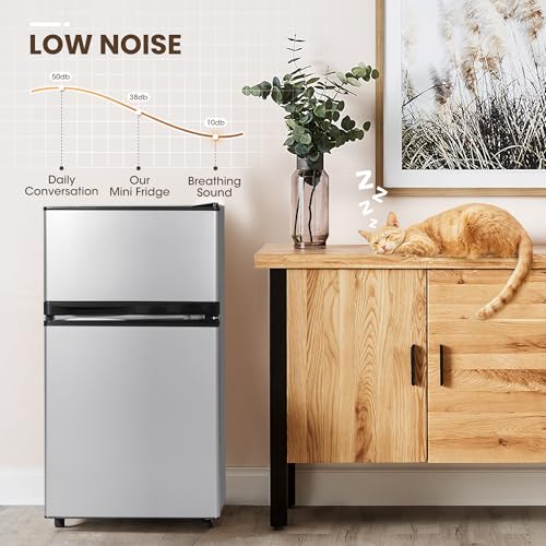 Manastin 3.6 Cu.Ft Refrigerator with Freezer for Kitchen Office, Silver