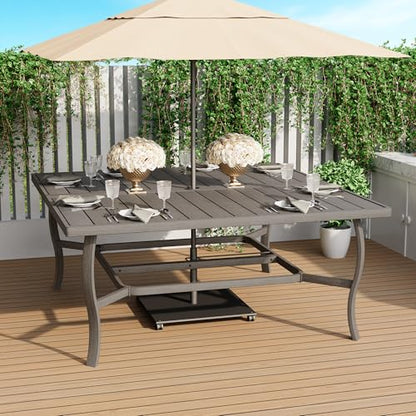 HAPPATIO 9 Piece Patio Dining Set, Aluminum Outdoor Dining Set for 8, 59" Large Square Dining Table with Umbrella Hole and 8 Chairs, Outdoor Table and Chairs for Lawn Yard Patio