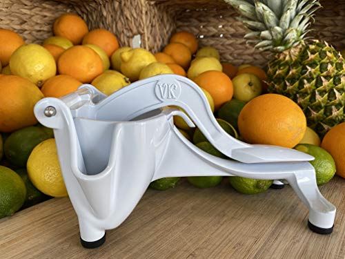 Manual Juicer - The Original Press from Vintage Kitchen. Durable, Easy-to-Clean, Professional Citrus Juicer. Premium White Powder Coating - Dishwasher Safe. Press Lemons, Oranges, Limes and More