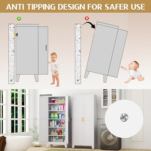 GAIOUS 75.2" Tall Metal Kitchen Pantry Storage Cabinets with 2 Door and 5 Adjustable Shelves, Cupboard for Kitchen, Dining Room, Living Room and Bathroom, White