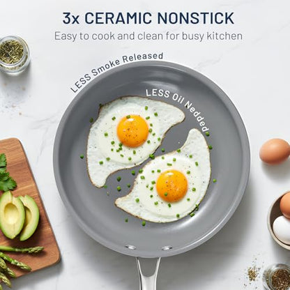 Kikcoin Non Stick Frying Pans, 3 Pack Ceramic Frying Pan for Cooking, 8+9.5+11 Inch Omelette Pans Set with Stay Cool Handle, Induction Ready, Free of PFAS PFOA PTFE, Oven/Dishwasher Safe