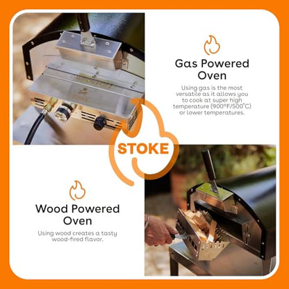 Stoke Wood Fired Outdoor Pizza Oven - Portable Stainless Steel Pizza Grill, Wood Pellet Outdoor Cooking Pizza Maker, Backyard Pizza Ovens For Authentic Stone Baked Pizzas - Black 13"inches