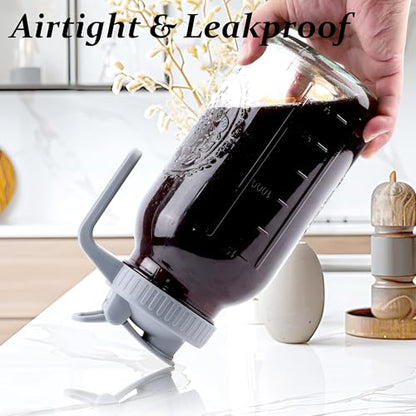 Cold Brew Coffee Maker 32 Oz Mason Jar Cold Brew Pitcher With Strainer 1 Quart Wide Mouth Glass Iced Coffee Maker With Spout Lids Glass Pitcher For Fridge, Sun Tea, Lemonade, Cold Brew