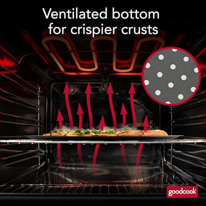 GoodCook AirPerfect Insulated Nonstick Carbon Steel Pizza Pan with Cutting Guides, Perforated Nonstick Pizza Pan, 15.75-Inch, Gray