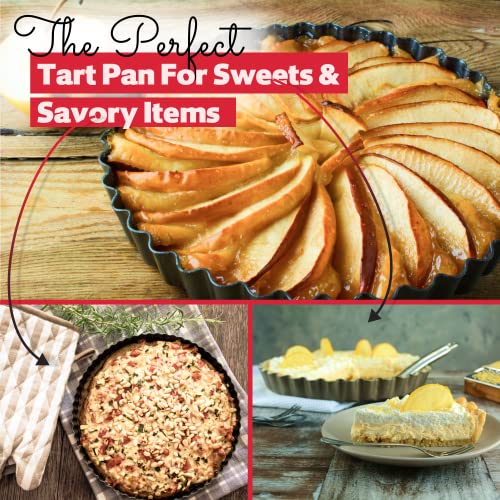 FIDZ PAN Tart Pan 9 Inch Removable Bottom- Carbon Steel Quiche Pan, Rust & Temperature Resistant Quiche Baking dish 550-600 °F- Non-Stick, Sturdy & Dishwasher Safe- Perfect for Baking Tarts