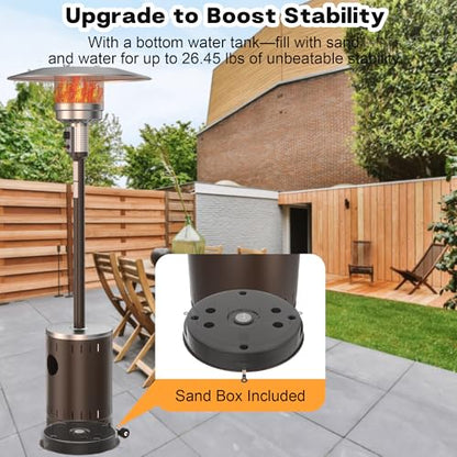 DIAMONDFORGE 50,000 BTU Patio Heater - Propane Patio Heater with Sand Box, Double-Layer Stainless Steel Burner Space Heater, Outdoor Heaters with Wheels, Used for Garden, Patio and Residential, Brown