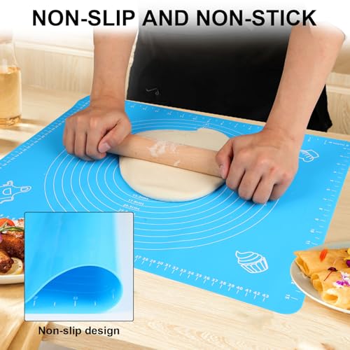 LIMNUO Silicone Baking Mat, Extra Thick Large Non Stick Pastry Mat Sheet for Dough Pie Crust Rolling Mats (Blue, M-16''(W)*20''(L))