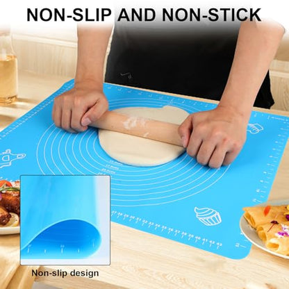 LIMNUO Silicone Baking Mat, Extra Thick Large Non Stick Pastry Mat Sheet for Dough Pie Crust Rolling Mats (Blue, M-16''(W)*20''(L))