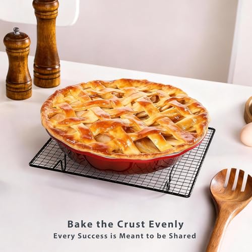 Lareina Deep Dish Pie Pan for Baking, 9 Inch Ceramic Fluted Pie Dish for Apple, Quiche, Pecan, Pot Pies, 53 Ounce Round Pie Plate, Set of 2, Red