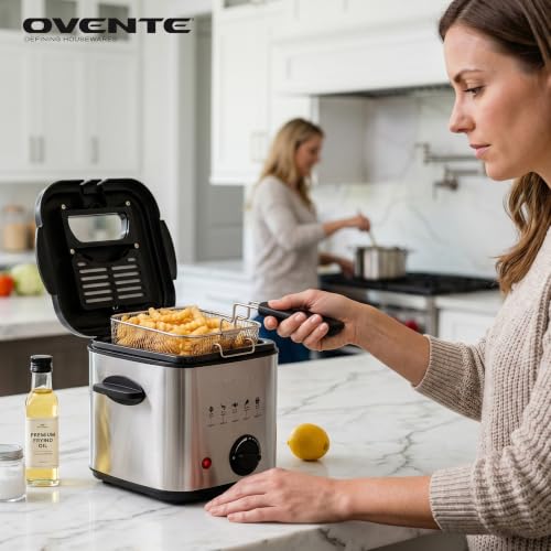 OVENTE Electric Deep Fryer, 1.5L Capacity, 800W, Silver FDM1501BR