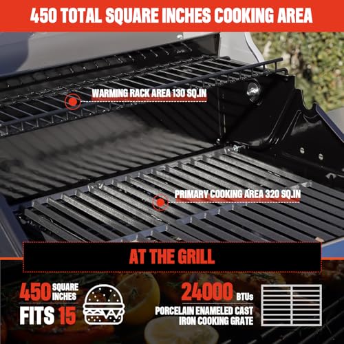 Monument Grills 2-Burner Stainless Steel Liquid Propane Gas Grill, Two Foldable Shelves Patio Garden Barbecue Grill with Clearview® Lid, Knob Control Mesa200S
