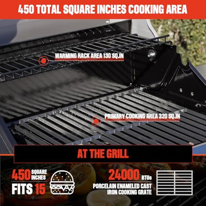 Monument Grills 2-Burner Stainless Steel Liquid Propane Gas Grill, Two Foldable Shelves Patio Garden Barbecue Grill with Clearview® Lid, Knob Control Mesa200S