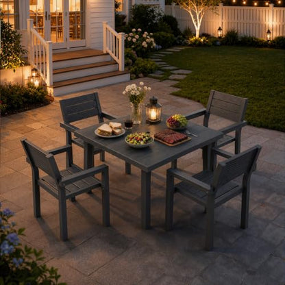 5-Piece Patio Dining Set for 4, Wood-Grain HDPE Outdoor Table and Chairs