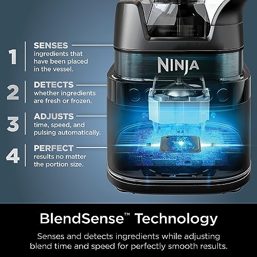 Ninja Full Size & Personal Blender I All-in-One | For-Smoothies, Food and More | BlendSense Tech I Includes 72 oz. Pitcher & (2) 24 oz. To-Go Cups with Lids | 1800 Peak Watt | Black | TB301