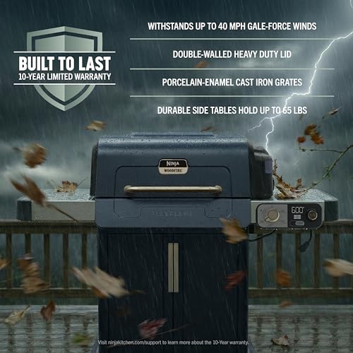 Ninja FlexFlame Grill and Smoker | Electric and Propane Grill, Roaster, BBQ Grill | 5-in-1 Cooking System | 3 Burner | Digital Control | Outdoor Cooking, Griddle, Pizza Maker | Blue | PG301BL