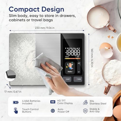 Smart Food Scale with Nutritional Calculator, Free APP with 24 Nutrients Tracking, Calorie, Macro, Premium Stainless Steel Digital Food Scale for Meal Prep Weight Loss, Grams/Ounces, 11lb Capacity