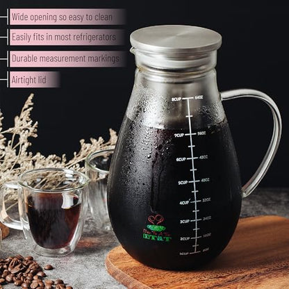 BTaT- Cold Brew Coffee Maker, Iced Coffee Maker, 2 Liter (2 Quart, 64 oz), Iced Tea Maker, Cold Brew Maker, Tea Pitcher, Coffee Accessories, Iced Tea Pitcher, Cold Brew System, Cold Brew Pitcher
